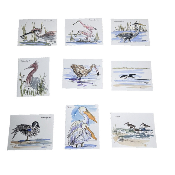 Hand painted Greeting Cards Shore Birds Cards Ink & Watercolor Signed 9 Blank - Picture 16 of 16